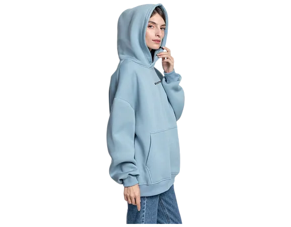 Худи SANEXT oversize с капюшоном и начесом, унисекс, серо-голубое - Изображение 8