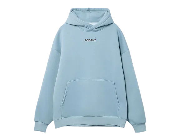 Худи SANEXT oversize с капюшоном и начесом, унисекс, серо-голубое - Изображение 1