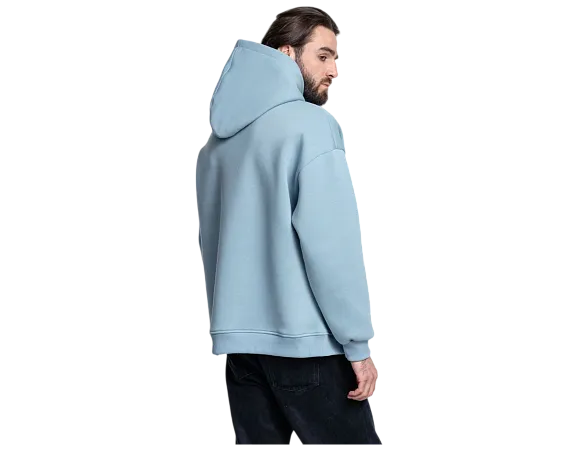 Худи SANEXT oversize с капюшоном и начесом, унисекс, серо-голубое - Изображение 6